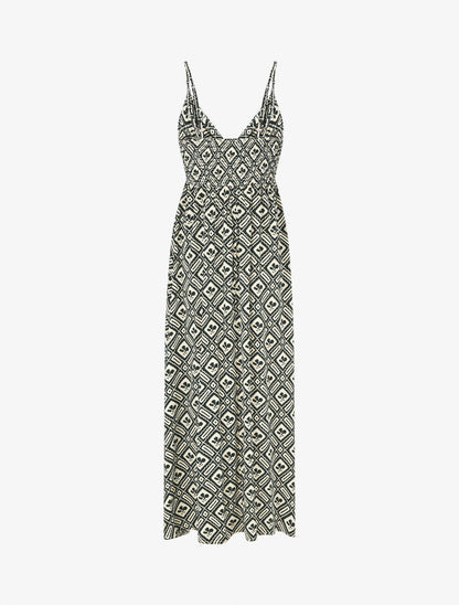 Robe longue à fines bretelles imprimé graphique - Vert - 2
