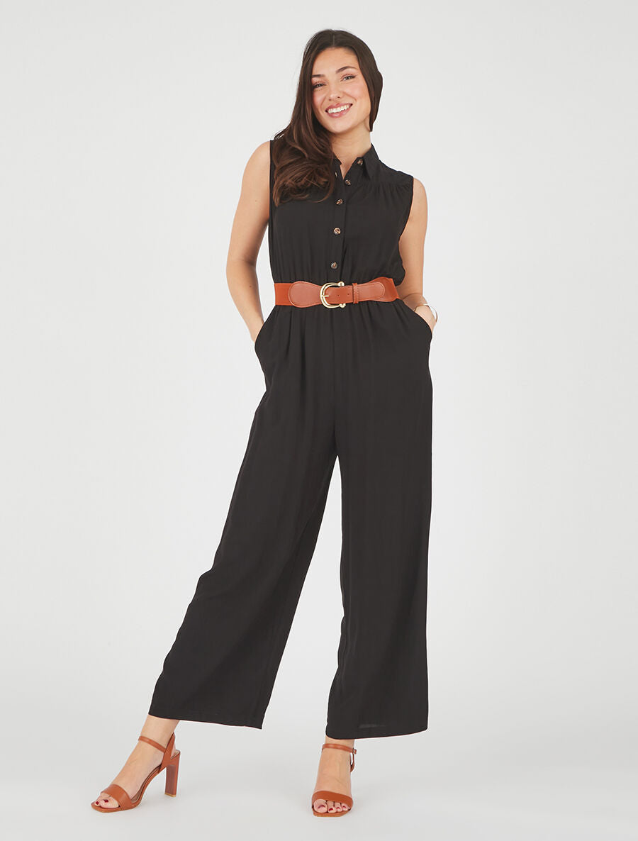 Combinaison ample sans manches unie - Noir - 4