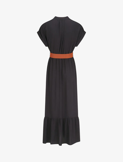 Robe longue unie manches courtes - Marine - 2