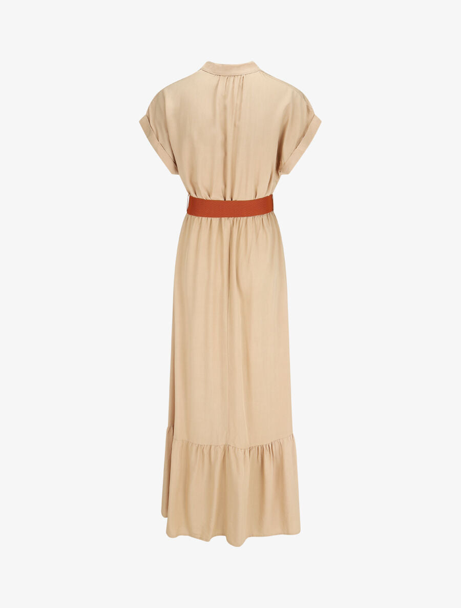 Robe longue unie manches courtes - Beige - 2