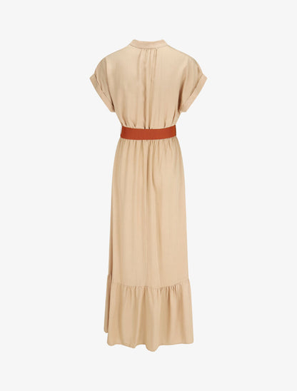 Robe longue unie manches courtes - Beige - 2