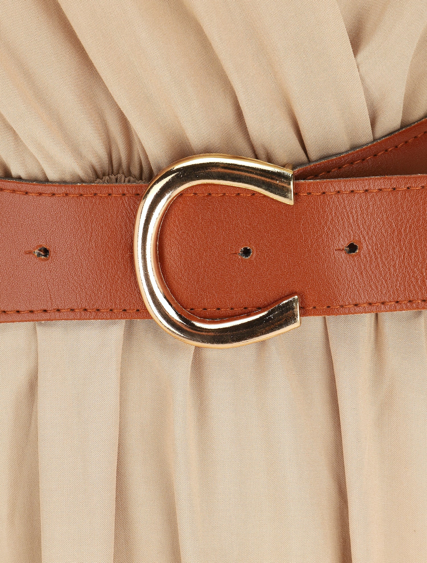 Robe longue unie manches courtes - Beige - 3