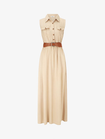 Robe longue unie sans manches - Beige - 4
