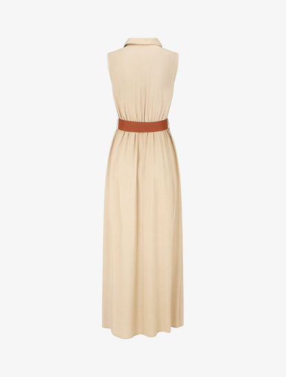 Robe longue unie sans manches - Beige - 2