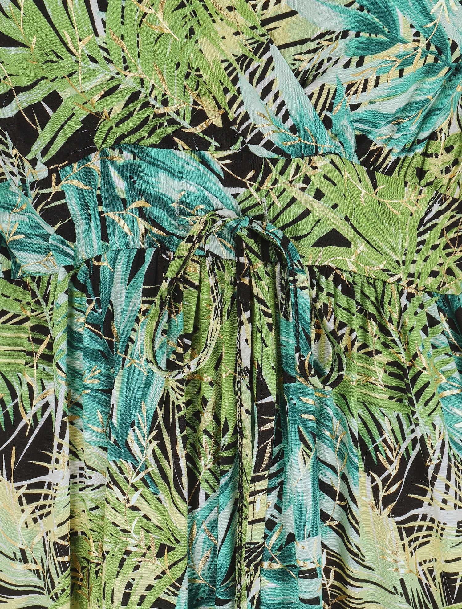 Robe longue à bretelles imprimé tropical irisé - Noir/vert - 3
