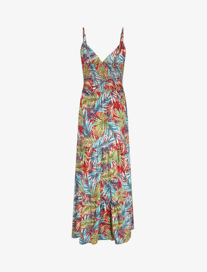 Robe longue à bretelles imprimé tropical irisé - Rouge/vert - 2