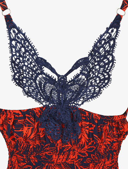 Robe longue fendue à dos ajouré - Bleu nuit - 3