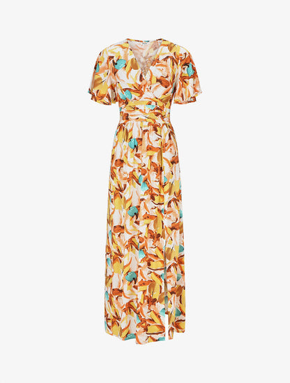 Robe longue fendue à taille élastiquée - Orange - 5