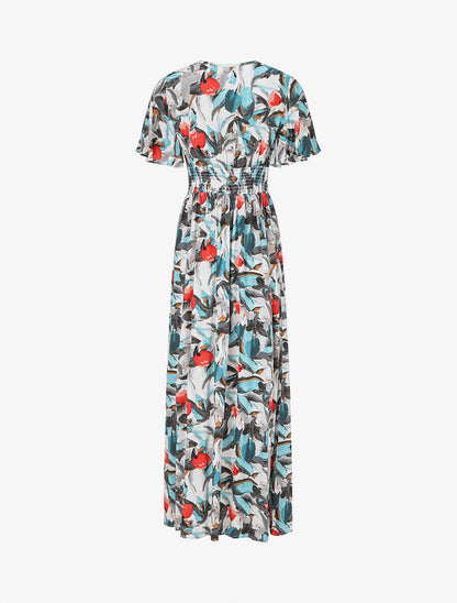 Robe longue fendue à taille élastiquée - Noir - 2