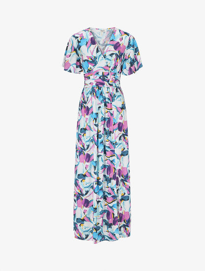 Robe longue fendue à taille élastiquée - Bleu - 1