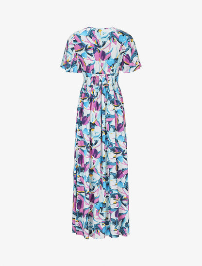 Robe longue fendue à taille élastiquée - Bleu - 2