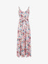 Robe longue évasée à fines bretelles imprimé tropical - Marine/rose - 5