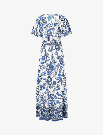 Robe imprimé fleuri à taille élastiquée - Bleu - 2
