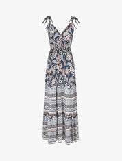Robe longue imprimé foulard et mosaïque - Marine - 5