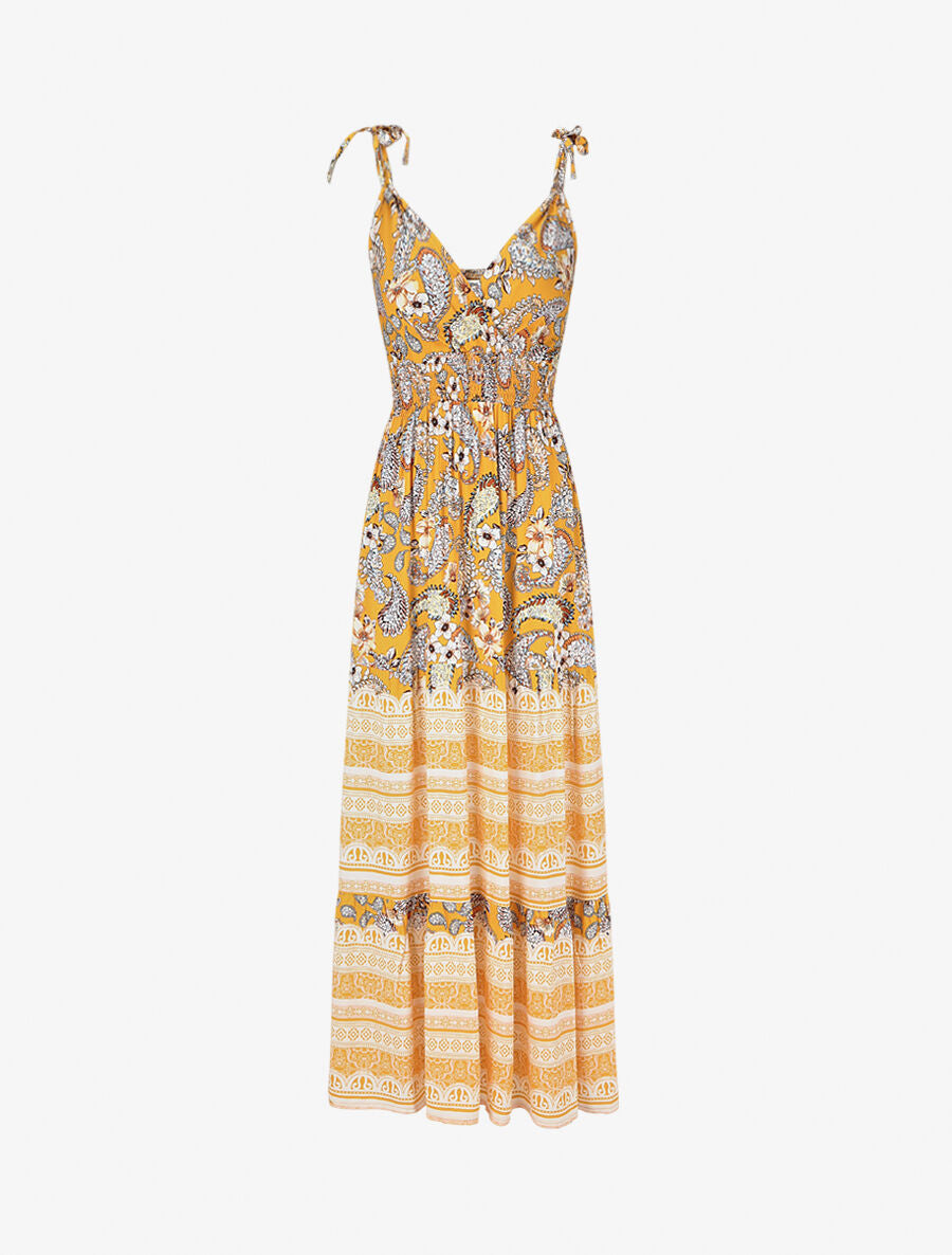 Robe longue imprimé foulard et mosaïque - Jaune - 1