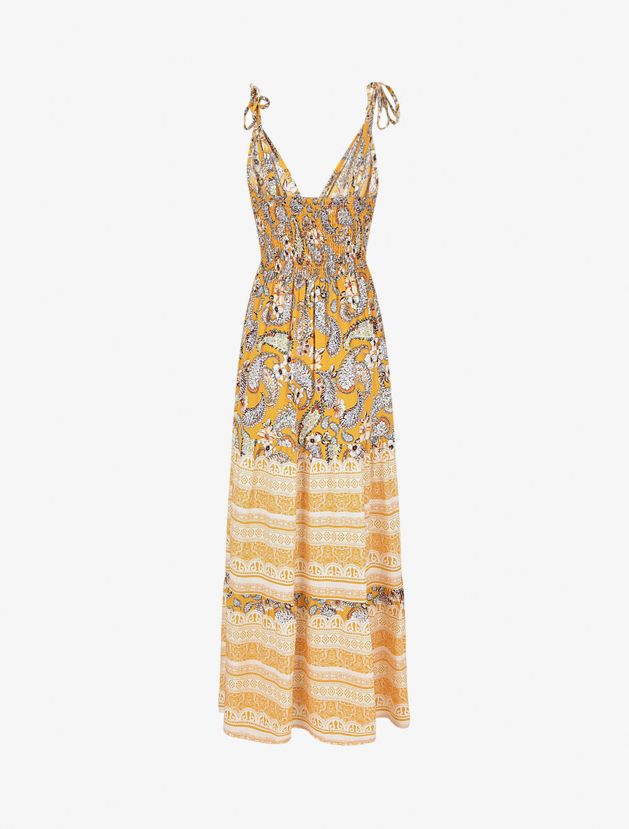Robe longue imprimé foulard et mosaïque - Jaune - 2