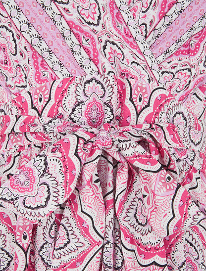 Robe longue évasée imprimé arabesque fleuri à bretelles - Rose - 3