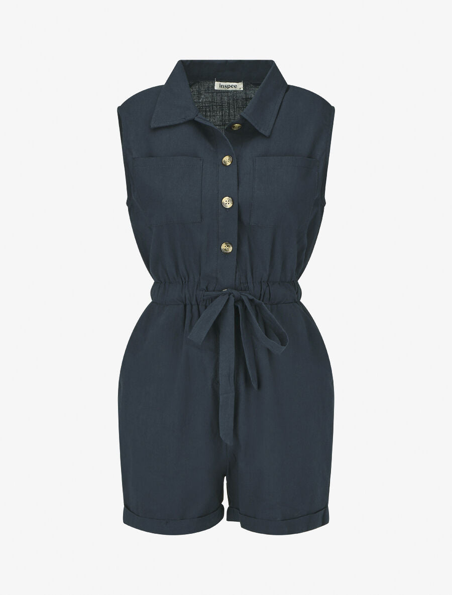 Combishort uni sans manches - Marine - 1