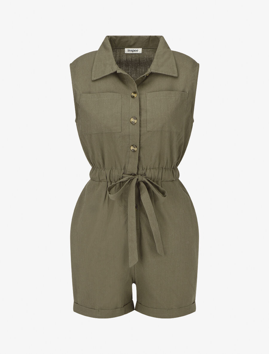 Combishort uni sans manches - Kaki - 5