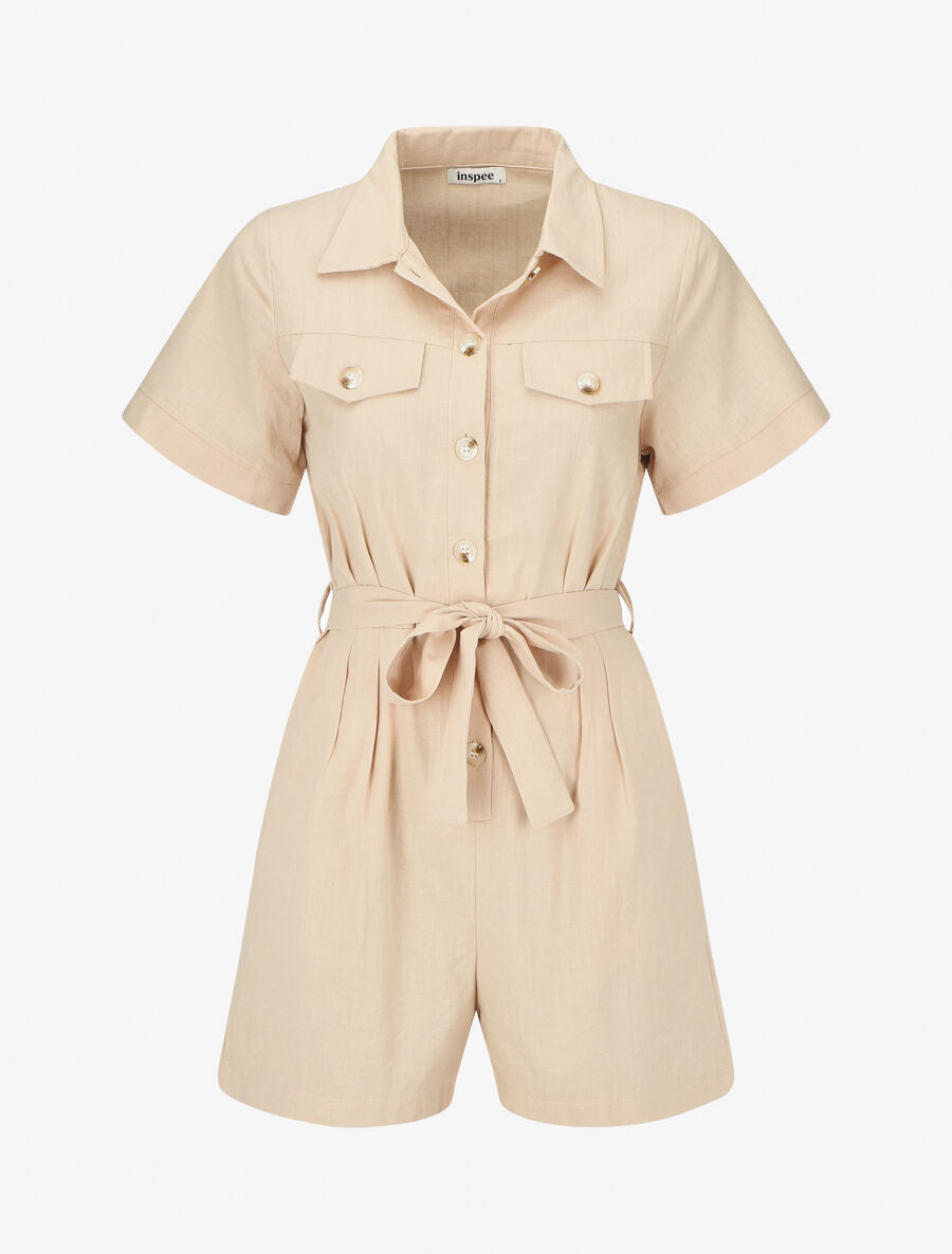 Combishort uni ceinturé - Beige - 1