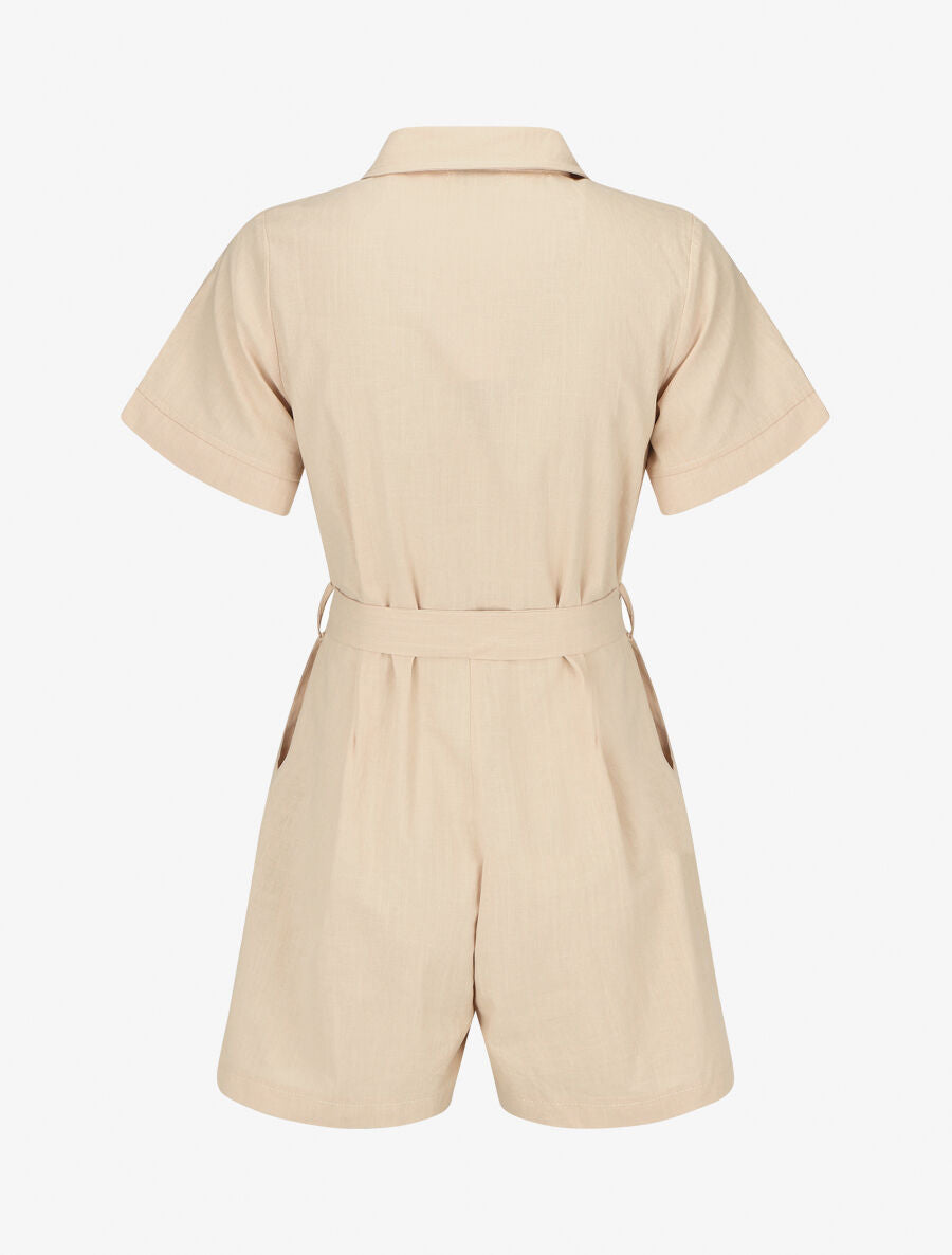 Combishort uni ceinturé - Beige - 2