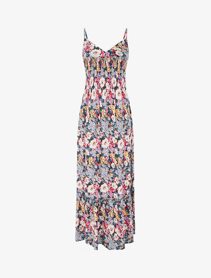 Robe longue fleuri à col V - Noir - 2