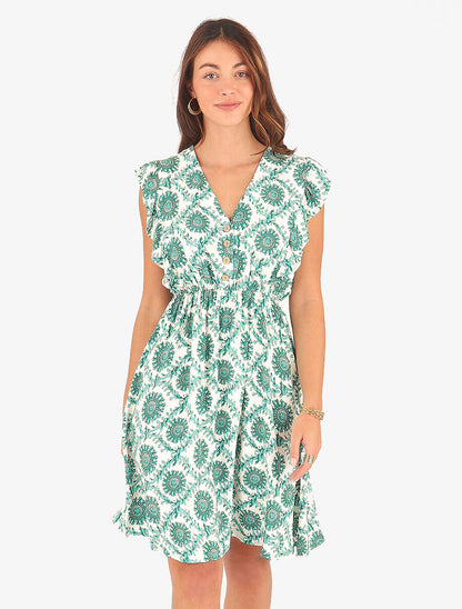 Robe mi-longue imprimé foulard à cordons de serrage - Vert - 4