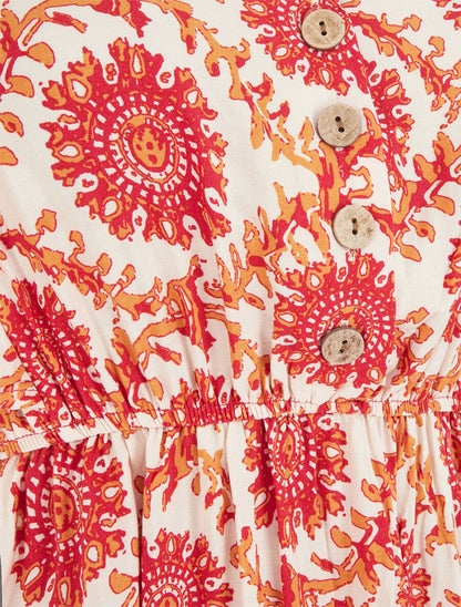 Robe mi-longue imprimé foulard à cordons de serrage - Rouge - 3