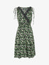 Robe imprimé petites feuilles à col cache-coeur - Noir - 1
