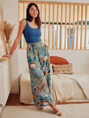 Pantalon fluide élastiqué imprimé abstrait - Kaki - 1