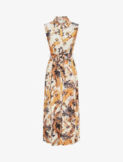 Robe longue sans manches imprimé feuille - Beige - 4