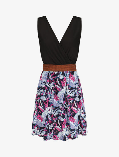 Robe élastiquée à jupe imprimé fleuri - Rose - 1