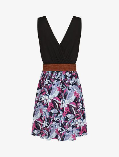 Robe élastiquée à jupe imprimé fleuri - Rose - 2