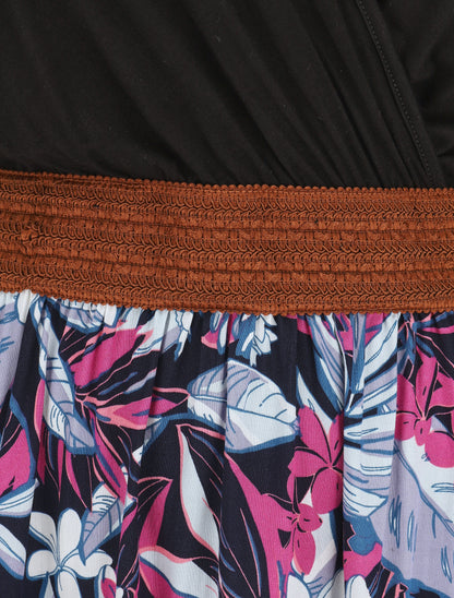 Robe élastiquée à jupe imprimé fleuri - Rose - 3