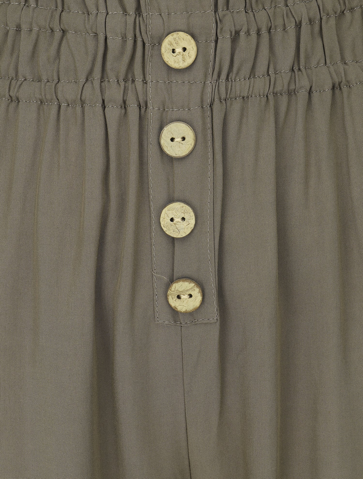 Pantalon uni à bords élastiqués et boutons décoratifs - Kaki - 3