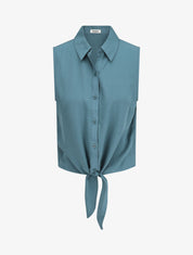 Chemise unie boutonnée à nouer - Bleu canard - 1
