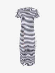 Robe longue fendue style marinière - Bleu nuit - 1