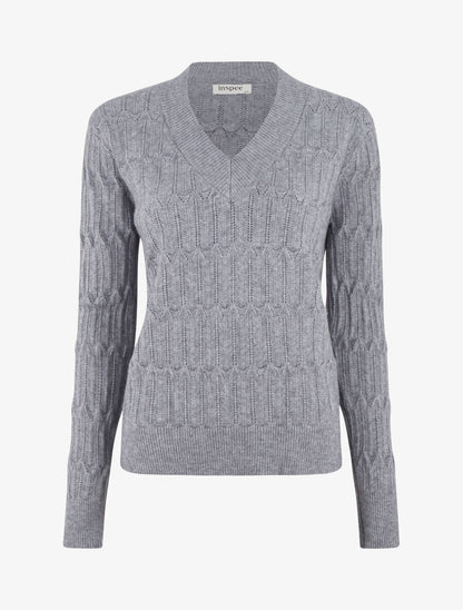 Pull droit uni à col V - Gris - 1