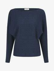 Pull uni à col bateau - Marine - 5