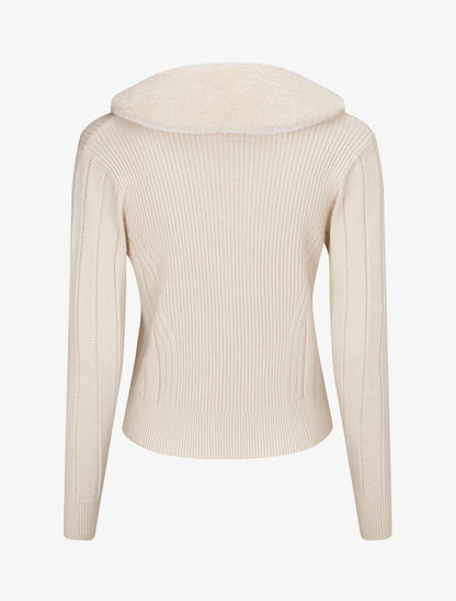 Gilet zippé et col à fourrure synthétique - Crème - 2