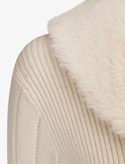 Gilet zippé et col à fourrure synthétique - Crème - 3