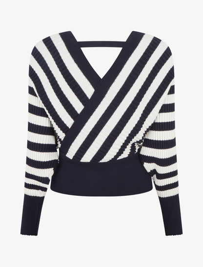 Pull cache-coeur à rayures - Marine - 2