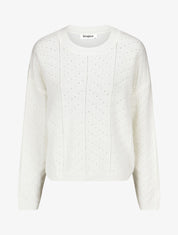 Pull droit uni en maille fantaisie - Blanc - 1