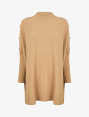 Pull ample uni manches boutonnées - Camel - 4
