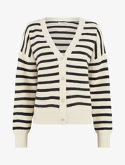 Cardigan rayé à boutons strassés - Blanc - 1
