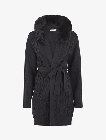 Gilet ample à col en fourrure - Noir - 5