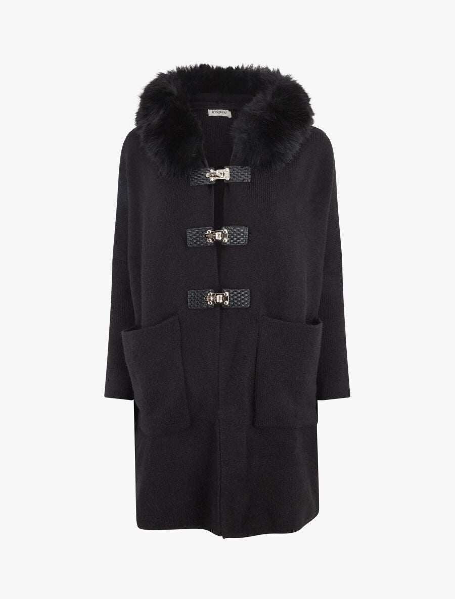 Gilet long uni à boutons à bascule - Noir - 1