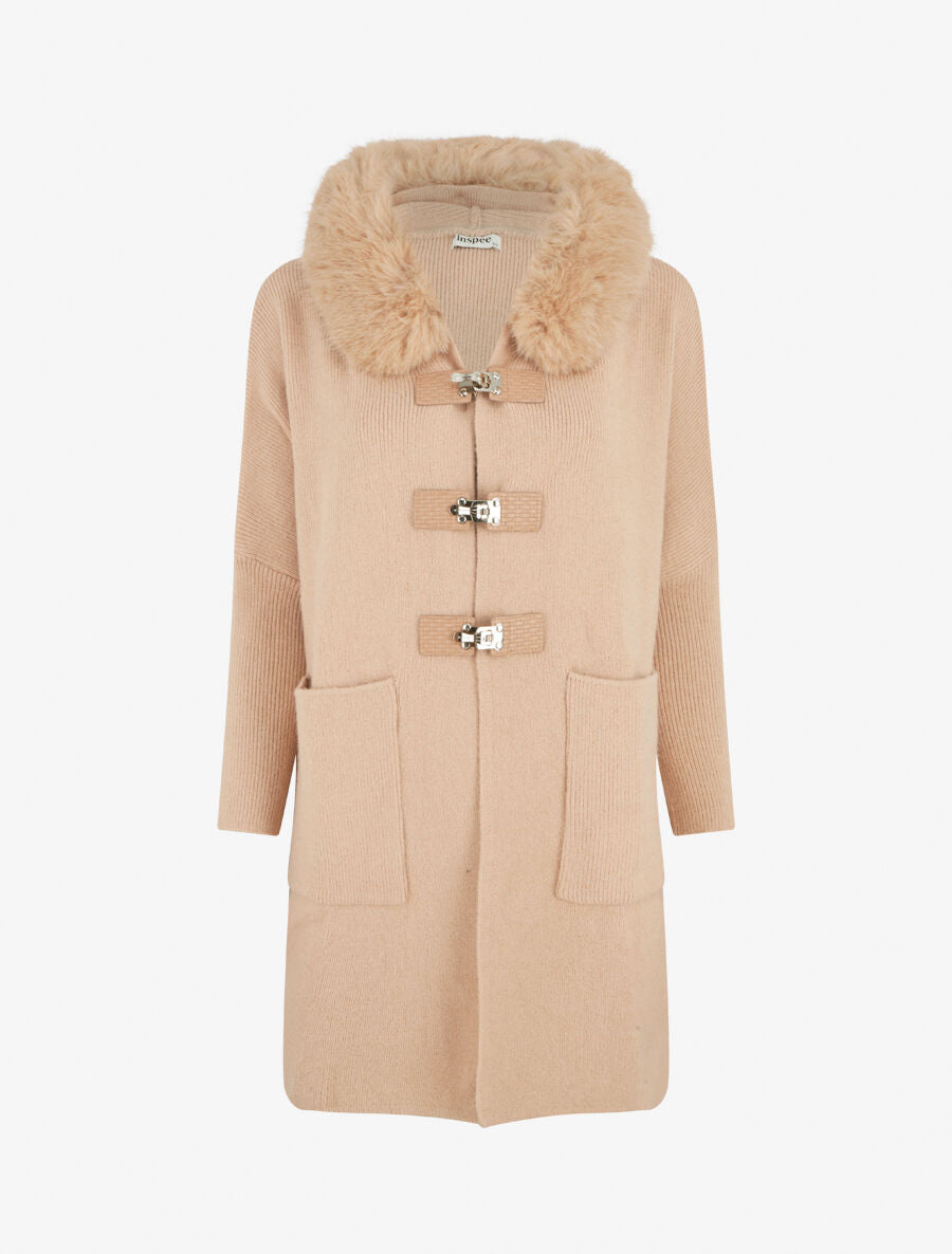 Gilet long uni à boutons à bascule - Taupe - 4