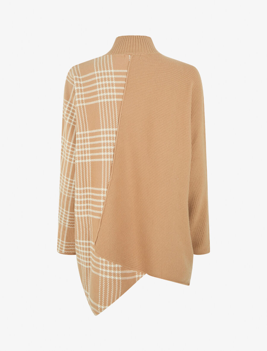 Pull ample motif carreaux et bord asymétriques - Camel - 2