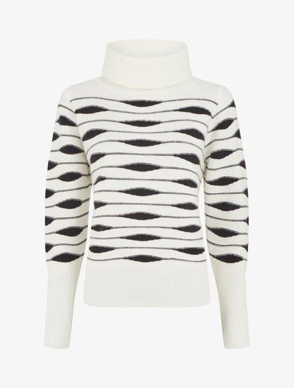 Pull droit col roulé en jacquard graphique - Blanc - 4